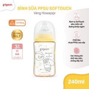 Binh Sua Ppsu Softouch Baby Friendly World Pigeon Hoa Tiet Howapipi Vang 240ml
