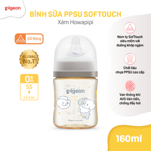 Binh Sua Ppsu Softouch Baby Friendly World Pigeon Hoa Tiet Howapipi Xam 160ml