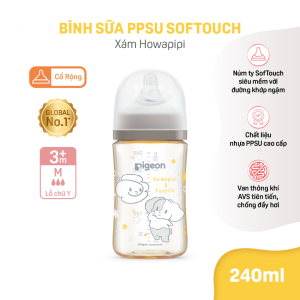 Binh Sua Ppsu Softouch Baby Friendly World Pigeon Hoa Tiet Howapipi Xam 240ml