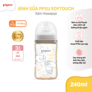 Binh Sua Ppsu Softouch Baby Friendly World Pigeon Hoa Tiet Howapipi Xam 240ml