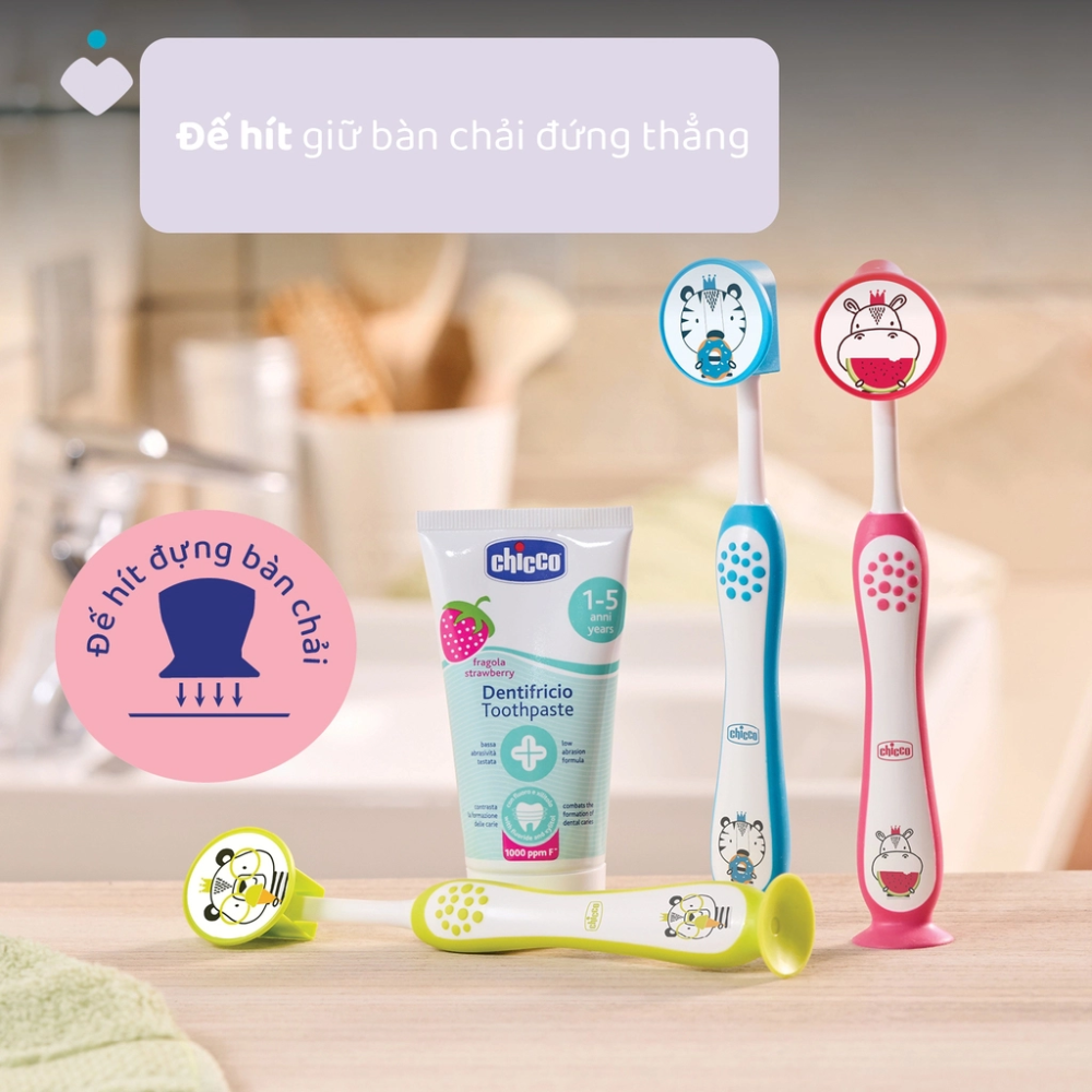 Bàn chải đánh răng Hà mã hồng Chicco 3-6Y 6 Ban Chai Danh Rang Ha Ma Hong Chicco 3 6y 4