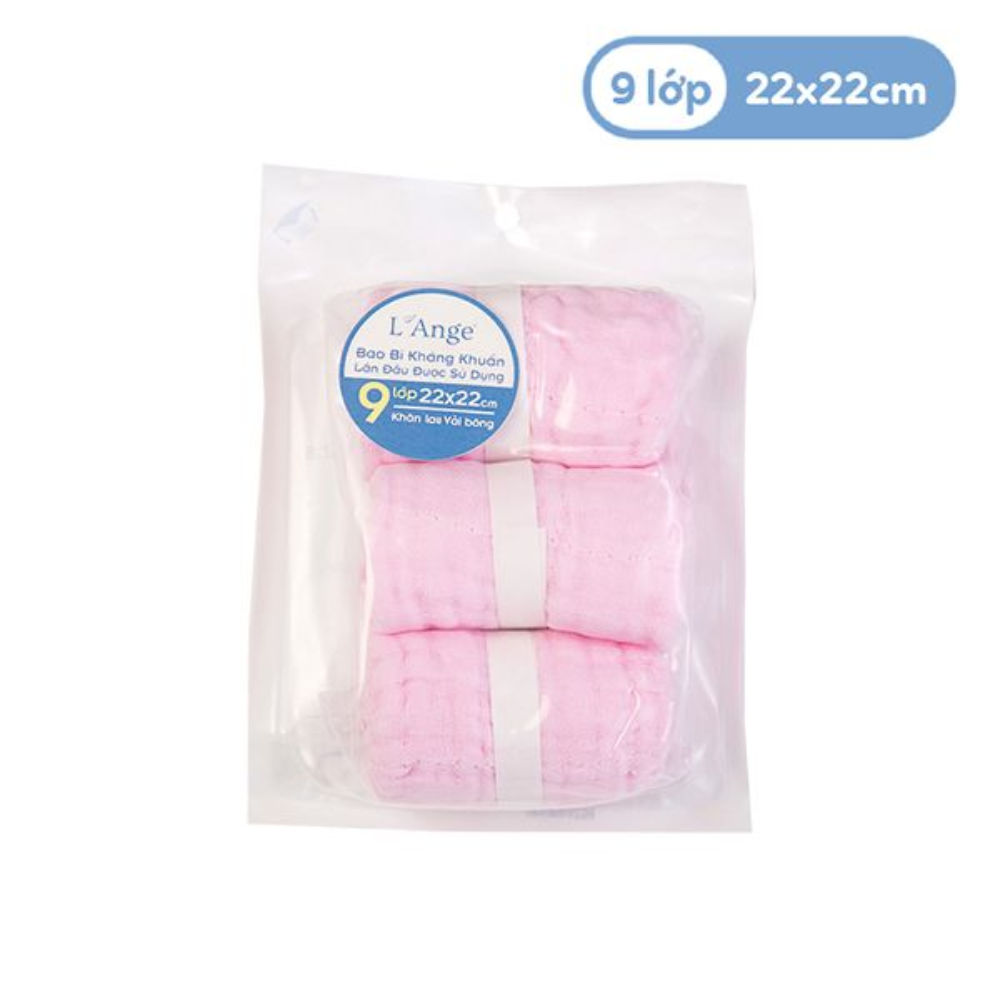 Khăn nhỏ vải bông 9 lớp 22x22 (Set 3 cái) 5 Khan Nho Vai Bong 9 Lop 22x22 Hong Set 3 Cai