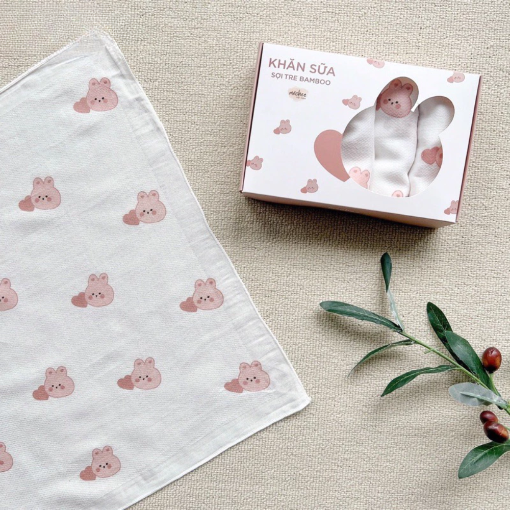 Khăn sữa sợi tre Bamboo Mochee - Thỏ hồng 4 Khan Sua Soi Tre Bamboo Mochee Tho Hong 2