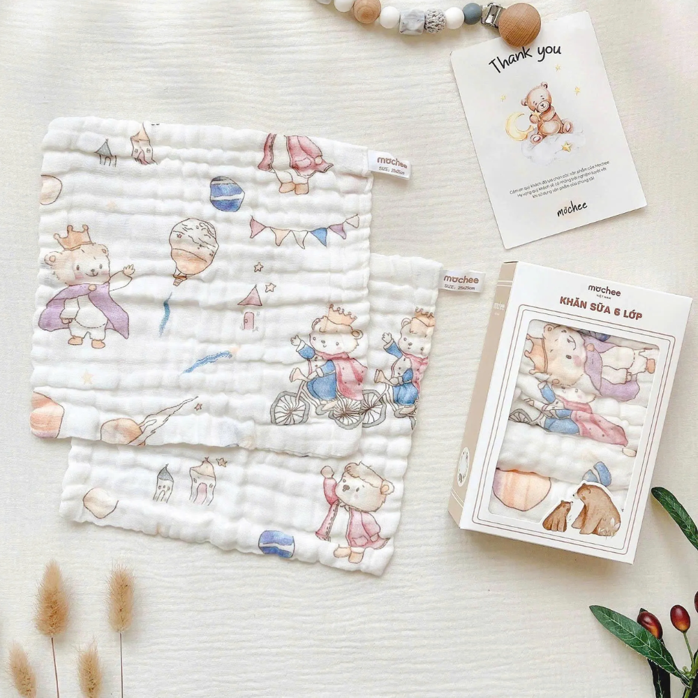Khăn sữa xô 6 lớp họa tiết đủ mẫu Mochee 5 Khan Sua Xo 6 Lop Hoa Tiet Du Mau Mochee 7
