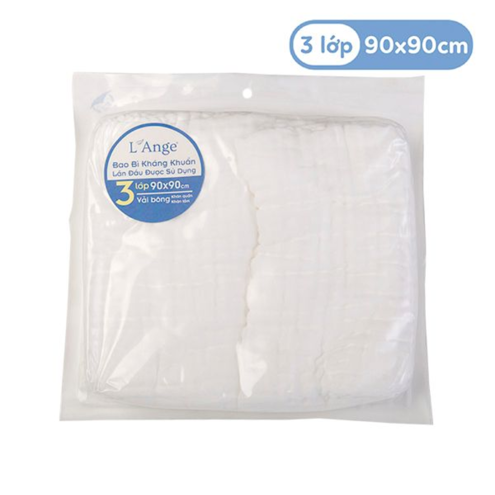 L’Ange-Khăn tắm vải bông 3 lớp cho bé 90x90 (set 2 cái) 4 Khan Tam Vai Bong 3 Lop 90x90 Trang Set 2 Cai