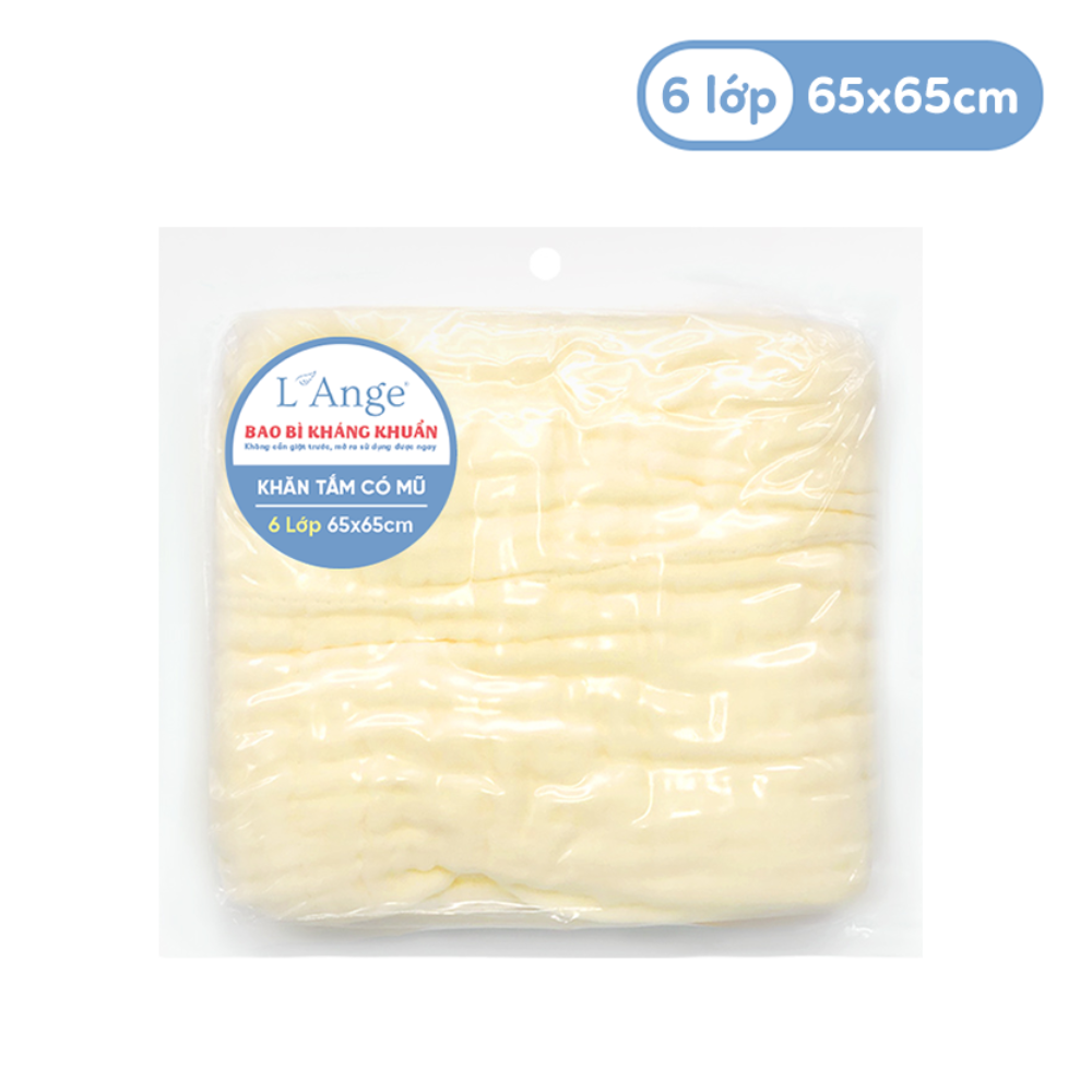 L'Ange-Khăn tắm vải bông có nón 6 lớp cho bé 65*65cm 6 Lange Khan Tam Vai Bong Co Non 6 Lop Cho Be 65x65cm Vang