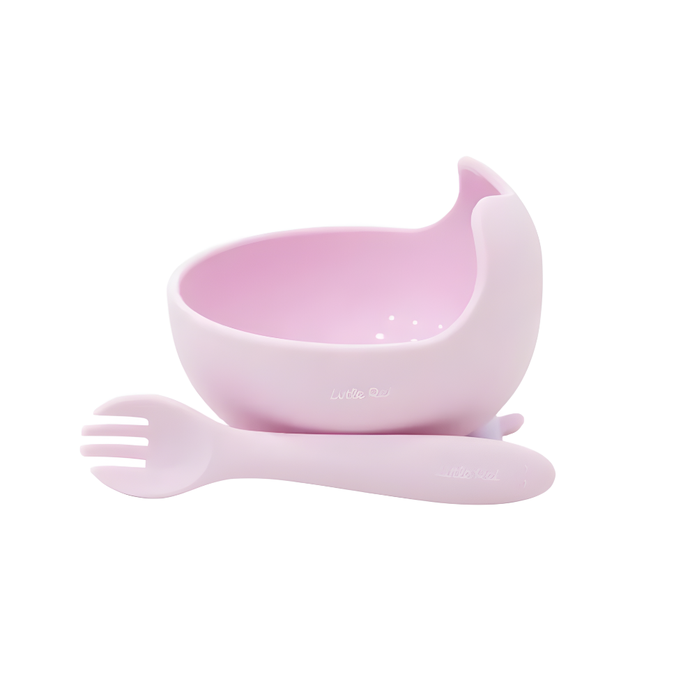 Bộ bát nĩa ăn dặm Little Rei có đế hút giữ cố định 5 Little Rei Bo Bat Nia Co De Hut Giu Co Dinh Lilac