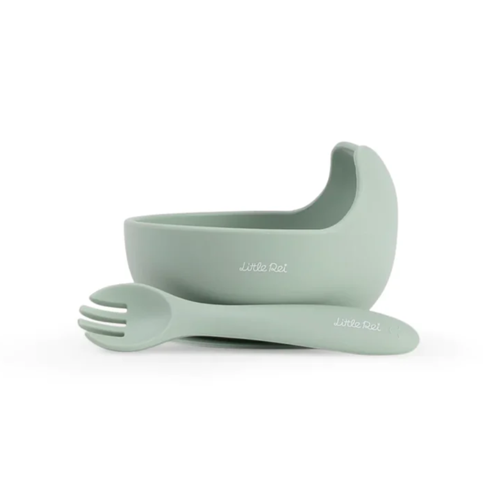 Bộ bát nĩa ăn dặm Little Rei có đế hút giữ cố định 3 Little Rei Bo Bat Nia Co De Hut Giu Co Dinh Teal