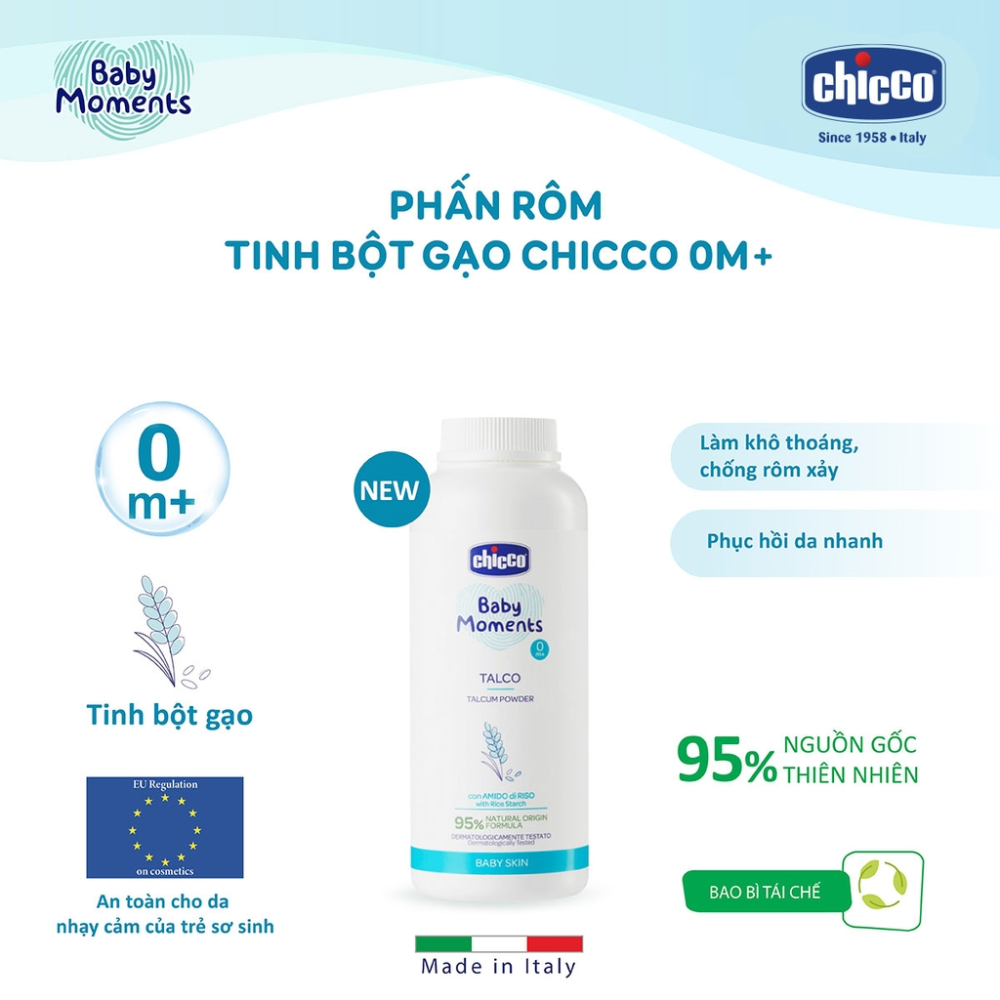 Phấn rôm tinh bột gạo Chicco 150g 4 Phan Rom Tinh Bot Gao Chicco 150g 2