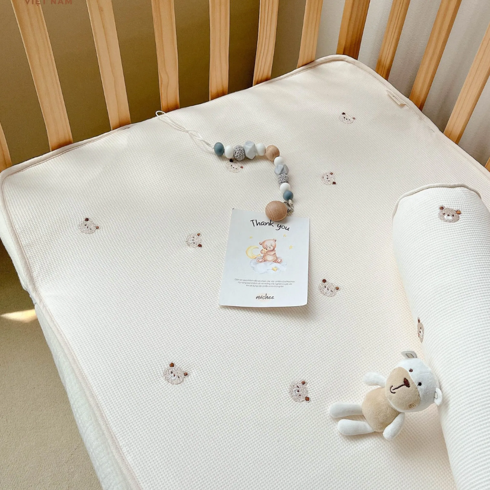 Thảm nằm điều hoà Cotton tổ ong - Gấu thêu 3 Tham Nam Dieu Hoa Cotton To Ong Gau Theu 1