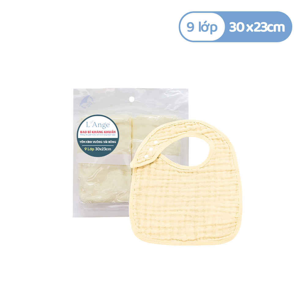 Yếm hình vuông vải bông 9 lớp 30x23cm - (Set 2 cái) 4 Yem Hinh Vuong Vai Bong 9 Lop 30x23cm Mau Vang Set 2 Cai