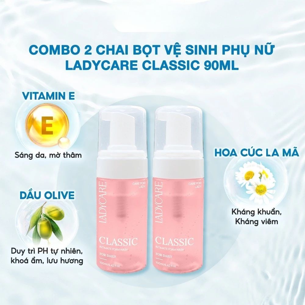 Combo 2 Chai Dung Dịch Vệ Sinh Phụ Nữ Dạng Bọt Ladycare Classic 90ml 3 1