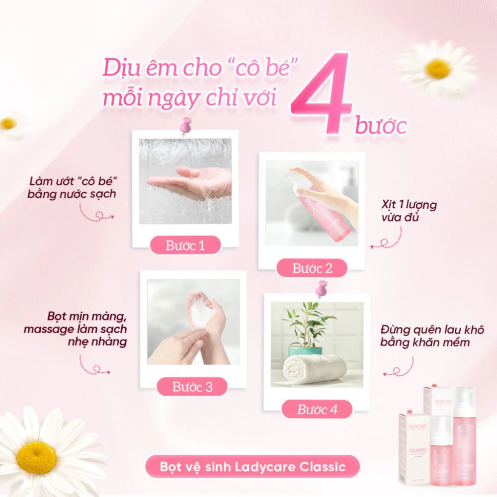 Combo 2 Chai Dung Dịch Vệ Sinh Phụ Nữ Dạng Bọt Ladycare Classic 90ml 6 4