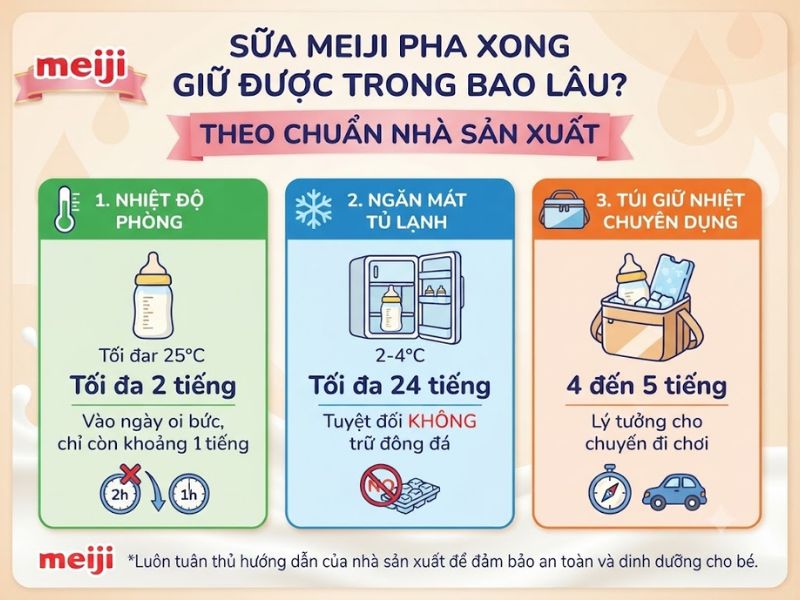 Sữa Meiji pha để được bao lâu? Hướng dẫn bảo quản chuẩn khoa học cho mẹ bỉm 3 Sua Meiji Pha De Duoc Bao Lau 3